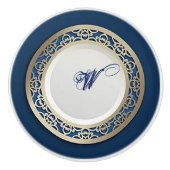 Elegant kobalt blauw met goudgrens keramische knop (Voorkant)