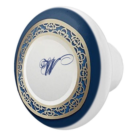 Elegant kobalt blauw met goudgrens keramische knop (Rechts)