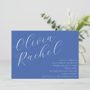 Elegant kobalt blauw script minimale vleermuis mit kaart