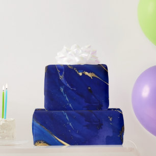Elegant kobaltblauw en gouden alcoholinktpatroon cadeaupapier