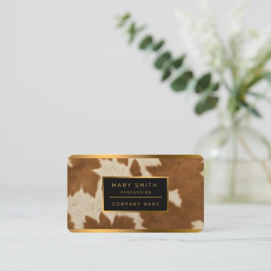 Elegant Koe Faux Leather Trendy Collectie Visitekaartje (Staand voorkant)