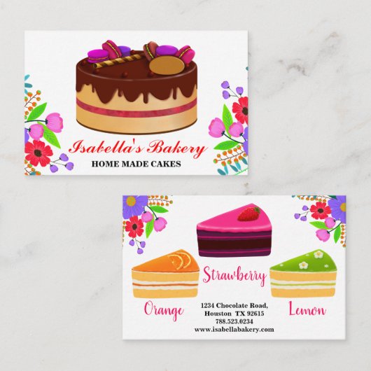 Elegant koekjes en bloemen bakkerij maken Floral Visitekaartje (Voorkant / Achterkant)