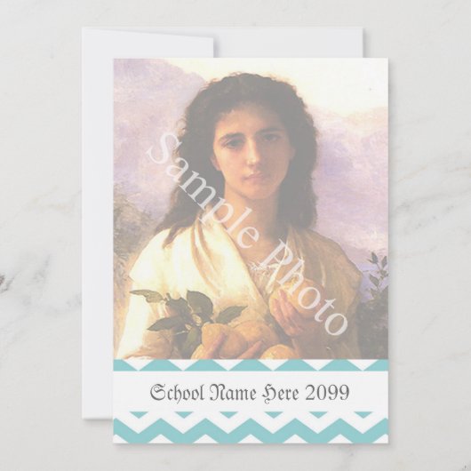 Elegant, koel blauw Chevron foto afstuderen Kaart (Achterkant)