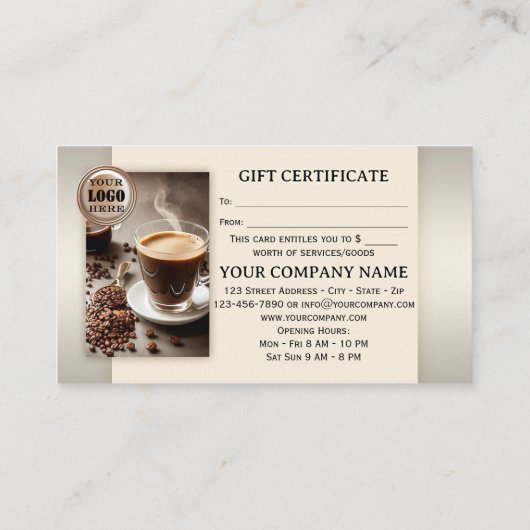Elegant koffie foto cadeau certificaat (Achterkant)
