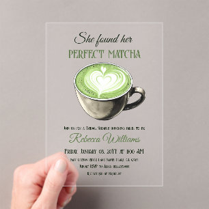 Elegant Koffiethema Perfect Matcha Vrijgezellenfee Acryl Uitnodigingen