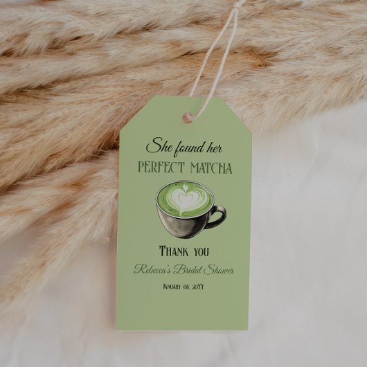 Elegant koffiethema perfecte matcha bruidsdouche cadeaulabel