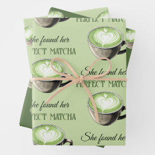 Elegant koffiethema Perfecte Matcha Bruidsmeisjesl Inpakpapier Vel
