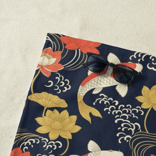 Elegant Koi Fish and Lotus Pattern Strandlaken (In situ)