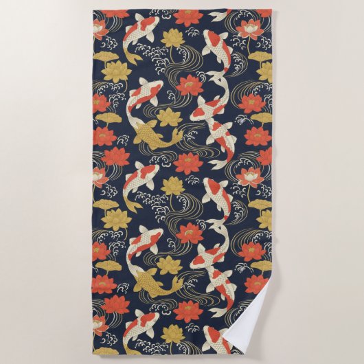 Elegant Koi Fish and Lotus Pattern Strandlaken (Voorkant)