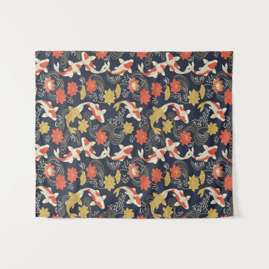 Elegant Koi Fish and Lotus Pattern Wandkleed (Voorkant (horizontaal))