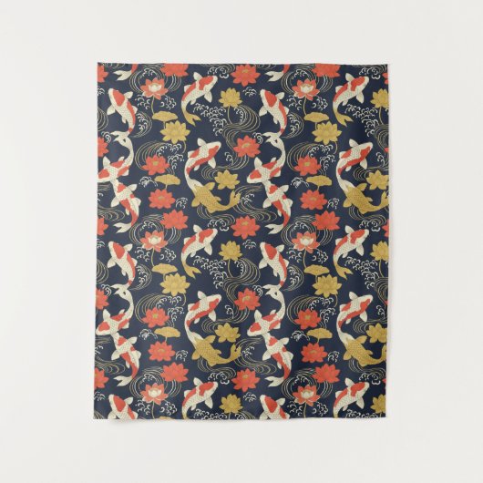 Elegant Koi Fish and Lotus Pattern Wandkleed (Voorkant)