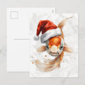 Elegant Koi Fish in Santa Hat Watercolor Feestdagenkaart (Voorkant / Achterkant)