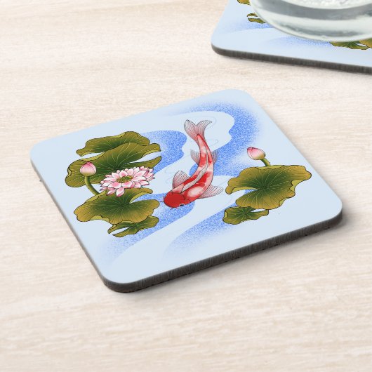 Elegant koikarper in lotusvijver bier onderzetter (Linkerzijde)