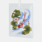 Elegant koikarper in lotusvijver glas ornament (Voorkant links)