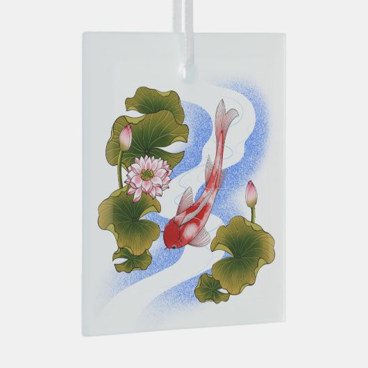 Elegant koikarper in lotusvijver glas ornament (Voorkant Rechts)