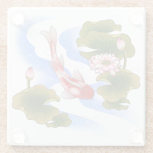 Elegant koikarper in lotusvijver glazen onderzetter (Achterkant)