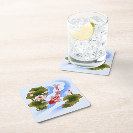 Elegant koikarper in lotusvijver kartonnen onderzetters (Insitu)