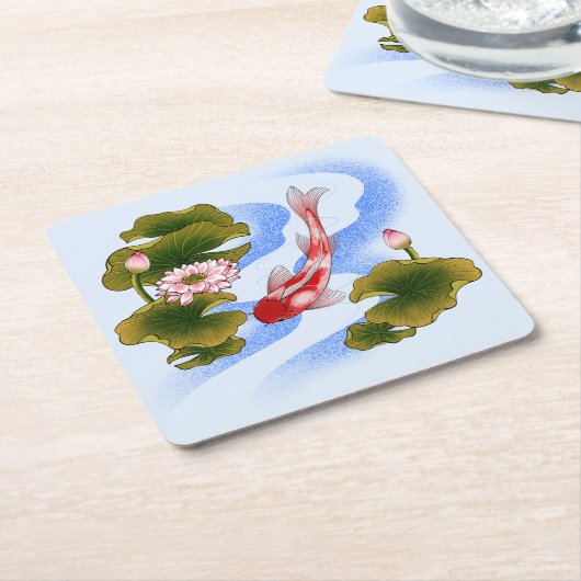 Elegant koikarper in lotusvijver kartonnen onderzetters (Schuin)