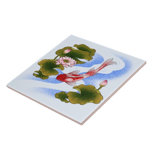 Elegant koikarper in lotusvijver tegeltje (Zijkant)