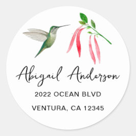 Elegant kolibrie adres ronde sticker