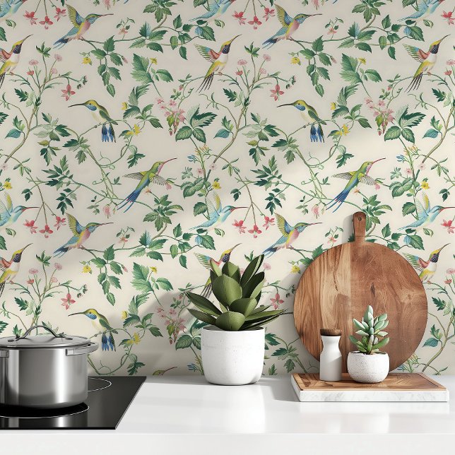 Elegant kolibrie Natuur-geïnspireerd bloemenpatroo Behang (Creator heeft geüpload)