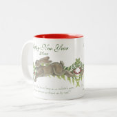 Elegant konbit Bunny Green Red nieuwjaar Wish, dat Tweekleurige Koffiemok (Voorkant links)