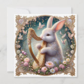 Elegant Konijn Bloemen Muziek Art Nouveau Feestdagenkaart (Voorkant)