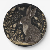 Elegant konijn in zwart en beige papieren bordje (Voorkant)