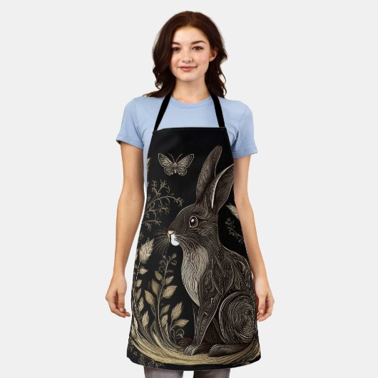 Elegant konijn in zwart en beige schort (Gedragen)