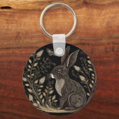 Elegant konijn in zwart en beige sleutelhanger (Voorkant)