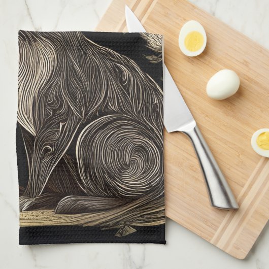 Elegant konijn in zwart en beige theedoek (Quarter Fold)