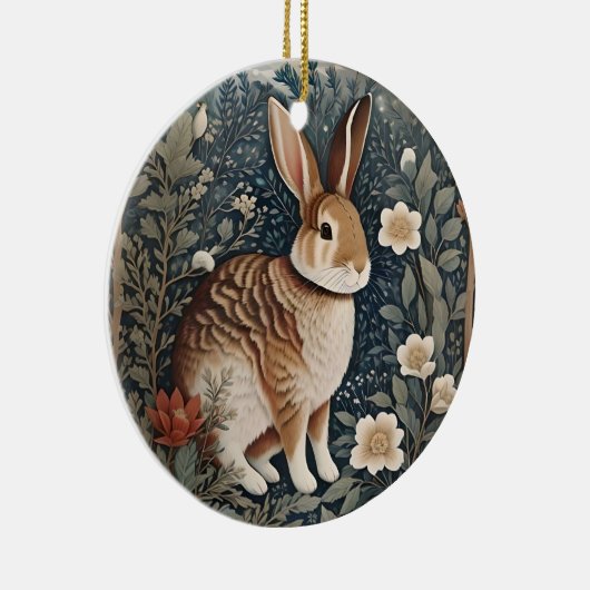 Elegant konijn omlijst door bloemen en bladeren keramisch ornament (Rechts)
