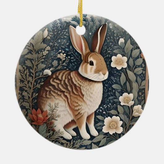 Elegant konijn omlijst door bloemen en bladeren keramisch ornament (Achterkant)