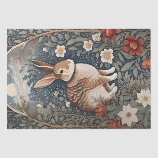 Elegant konijn omlijst door bloemen en bladeren tissuepapier (Voorkant)