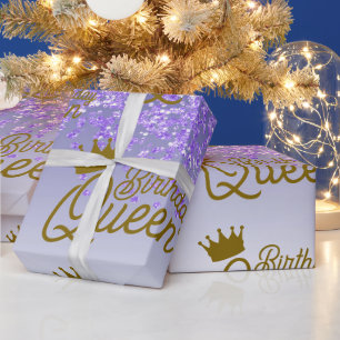 Elegant Konings Paars Glitter Verjaardag Koningin Cadeaupapier