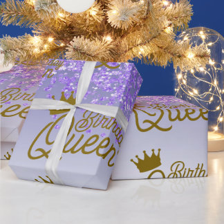 Elegant Konings Paars Glitter Verjaardag Koningin Cadeaupapier