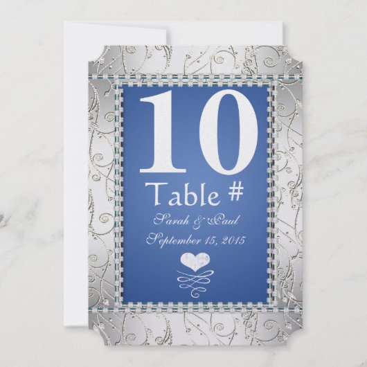 Elegant Koningsblauw en Zilver Tafel Nr. Kaart (Voorkant)