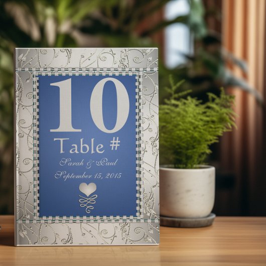 Elegant Koningsblauw en Zilver Tafel Nr. Kaart