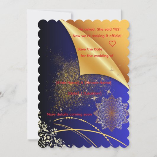 Elegant Koningsblauw & Goud Indisch Bruiloft Kaart (Voorkant)