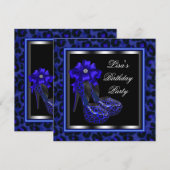 Elegant Koningsblauwe Luipaard Verjaardagsfeestje Kaart (Voorkant / Achterkant)
