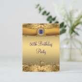 Elegant Koninklijk Blauw en Goud 50ste Verjaardags Kaart (Staand voorkant)