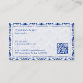 Elegant koninklijk blauw en wit damast patroon visitekaartje (Achterkant)