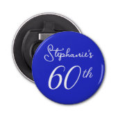 Elegant Koninklijk Blauw Monogram 60ste Verjaardag Button Flesopener (Voorkant)