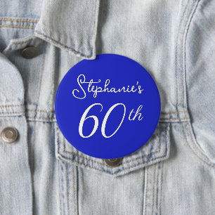 Elegant Koninklijk Blauw Monogram 60ste Verjaardag Ronde Button 4,0 Cm