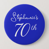 Elegant Koninklijk Blauw Monogram 70ste Verjaardag Ronde Button 4,0 Cm (Voorkant)