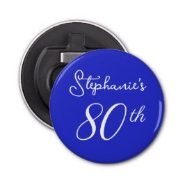 Elegant Koninklijk Blauw Monogram 80ste Verjaardag Button Flesopener