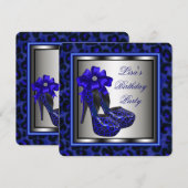 Elegant Koninklijk Blauw Verjaardagsfeest Kaart (Voorkant / Achterkant)