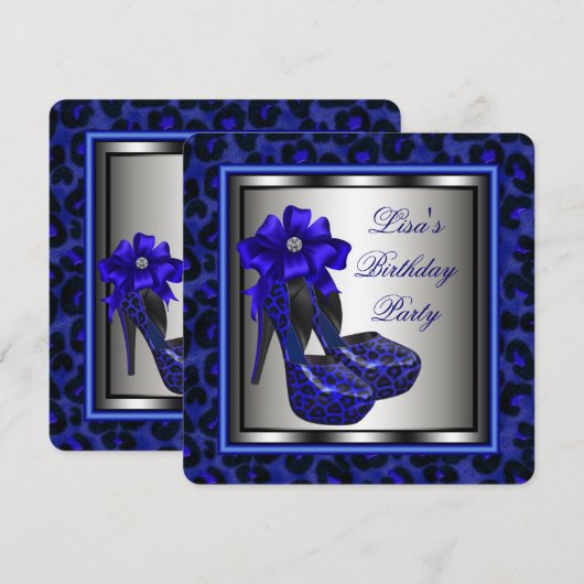 Elegant Koninklijk Blauw Verjaardagsfeest Kaart (Voorkant / Achterkant)