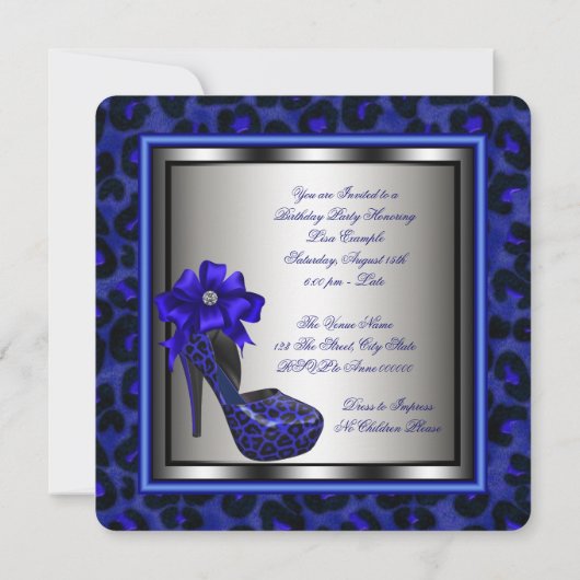 Elegant Koninklijk Blauw Verjaardagsfeest Kaart (Achterkant)