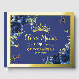 Elegant Koninklijk Blauwe Bloemige Quinceanera Swe Gastenboek